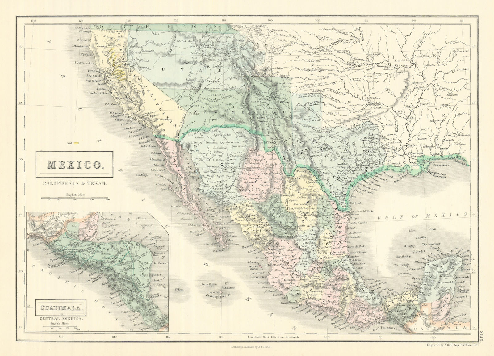 Mexico, California & Texas. CA Gold rush districts. Utah & NM Territory 1854 map